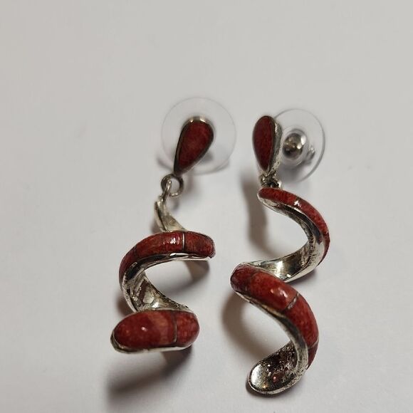Sterling Silver Earrings Spiral Twist Inlaid 925 - Picture 1 of 4